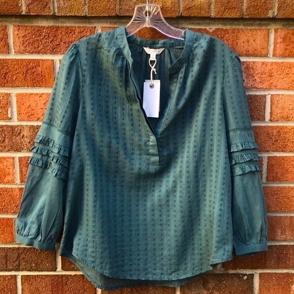 Lucky Brand Ruffle Peasant Blouse sz M NWT Green - Picture 1 of 13